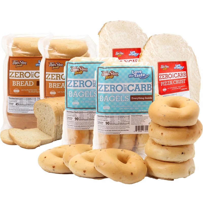 Thinslim Foods Zero Net Carb Keto Bread | Low Carb Bread | Plain (Pack Of 2) + Everything Bagel 6Pack (Pack Of 2) + Pizza Crust