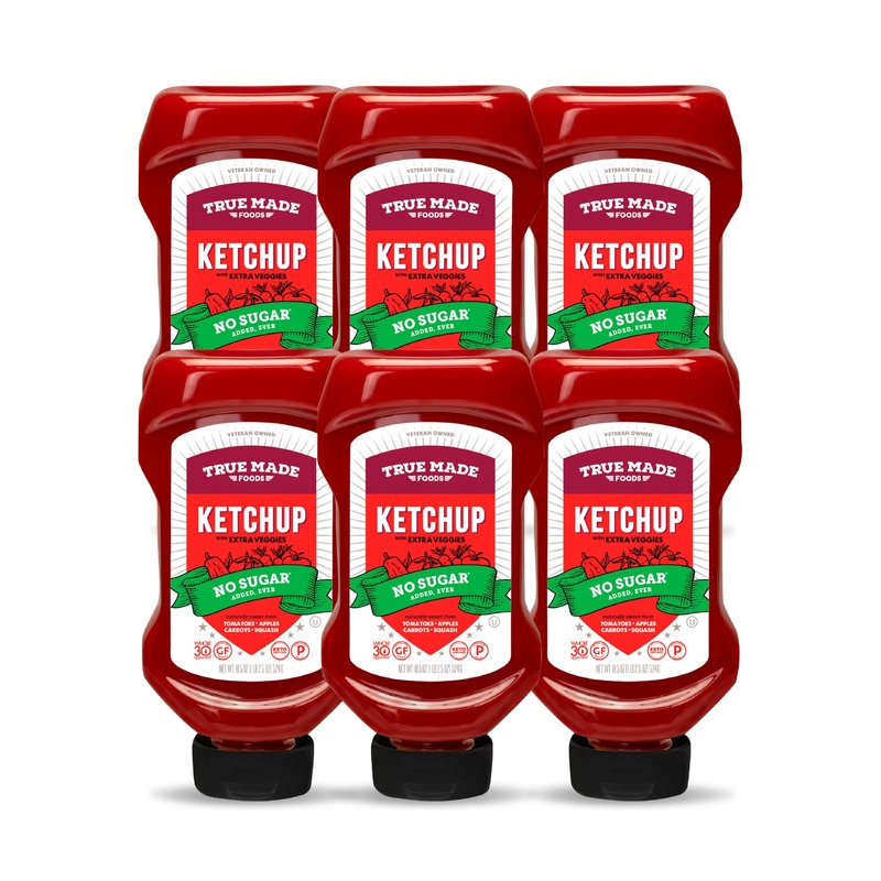 True Made Foods Ketchup, No Sugar Added, Vegan, Kosher, Keto & Paleo Friendly, Gluten Free & Non-Gmo, 18.5 Ounce (Pack Of 6)