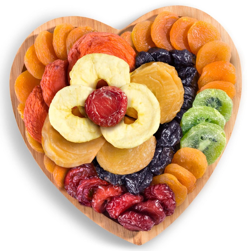 A Gift Inside Dried Fruit On Heart Bamboo Serving Tray