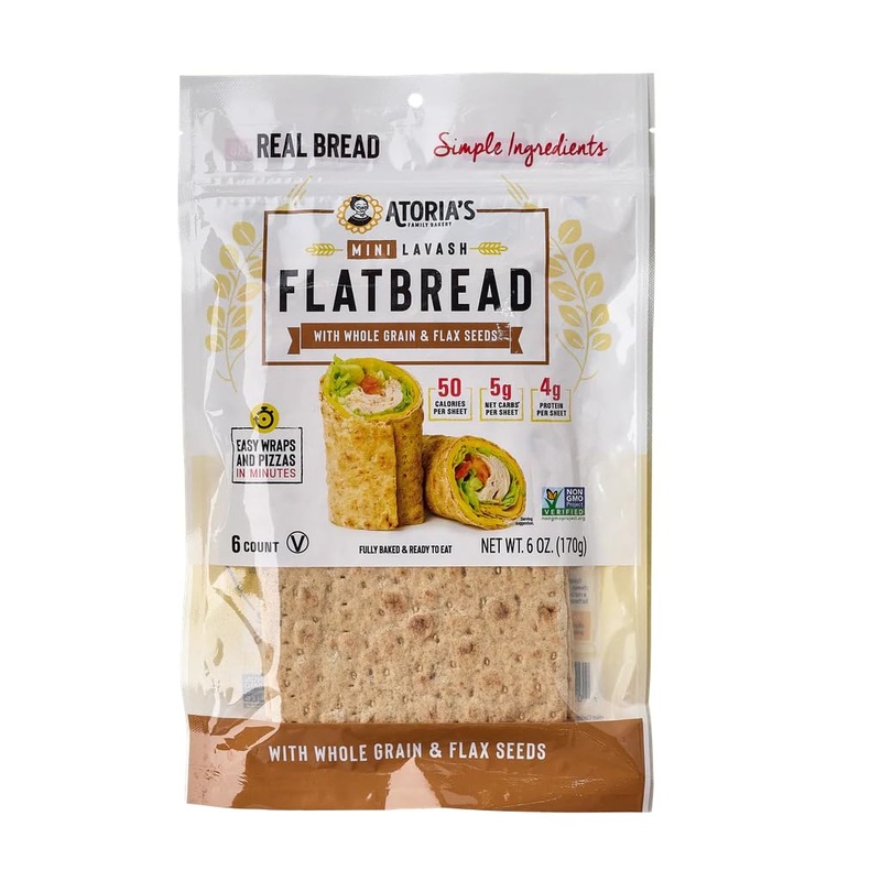 Atoria’S Family Bakery Mini Whole Grain & Flax Lavash | Non-Gmo, Vegan (8 Pack, 48 Flatbreads Total) 8-Packs Of 6 Sheets (48 She