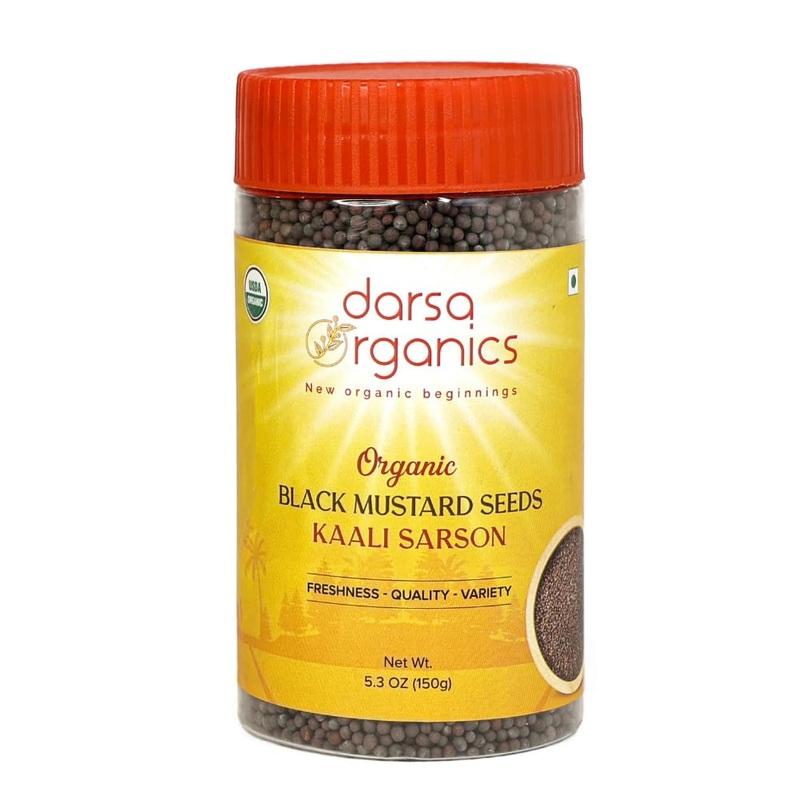 Darsa Organics Black Mustard Seeds 5.3 Oz – Organic Black Mustard Seeds For Pickles, Curries, & Spice Blends, Usda Certified, No