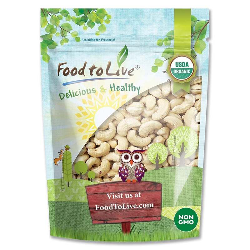 Food To Live – Organic Cashews, 8 Ounces Whole, Unsalted, Non-Gmo, Kosher, Raw, Vegan, Bulk
