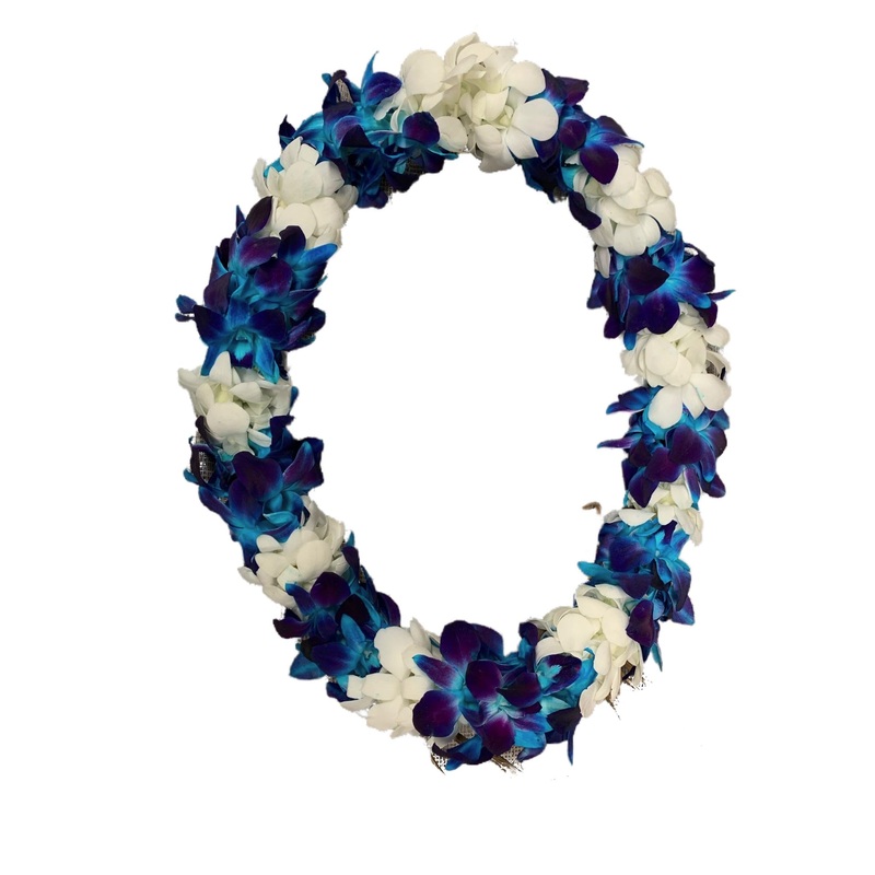 Fresh Hand Made Dendrobium Orchid Lei Purple (Blue With White)