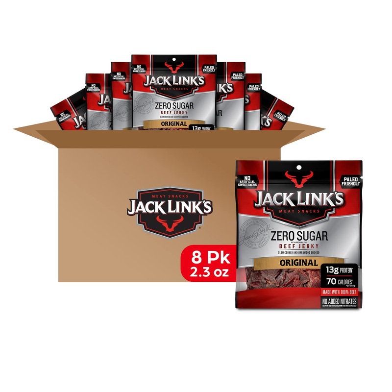 Jack Link’S Beef Jerky, Original, Zero Sugar – Flavorful Meat Snacks, Ready To Eat Protein Snacks With 13G Of Protein Per Servin