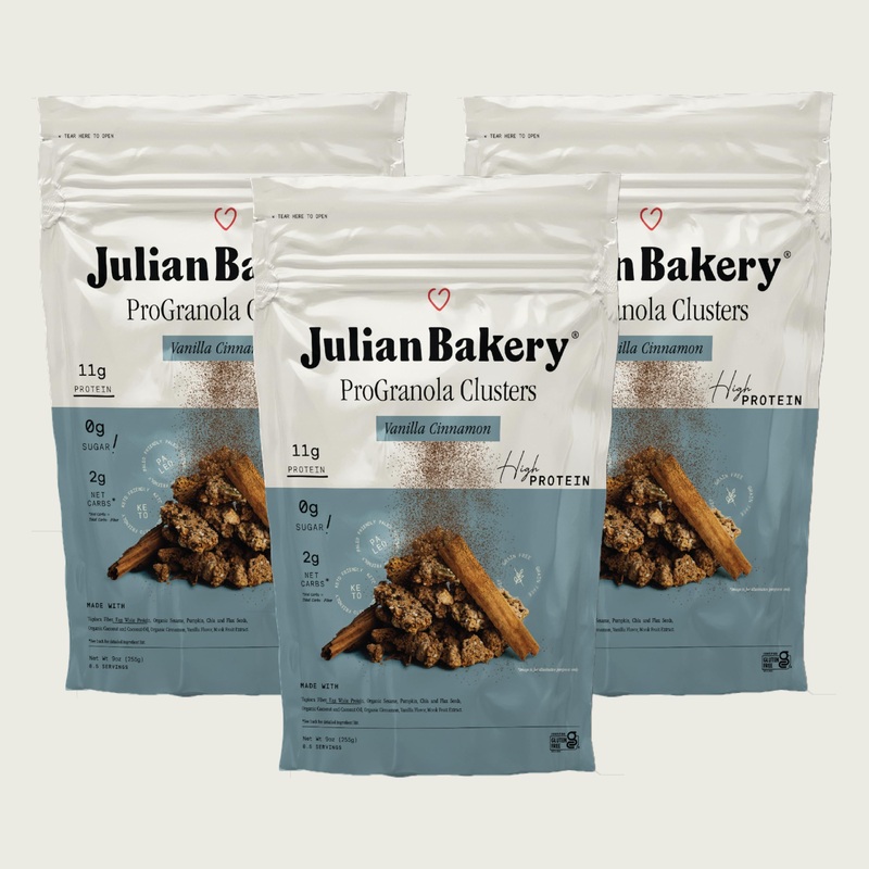Julian Bakery Progranola Cereal | Vanilla Cinnamon Cluster | 11G Protein | 2 Net Carbs | Gluten-Free | Grain-Free | 9Oz (3 Pack)