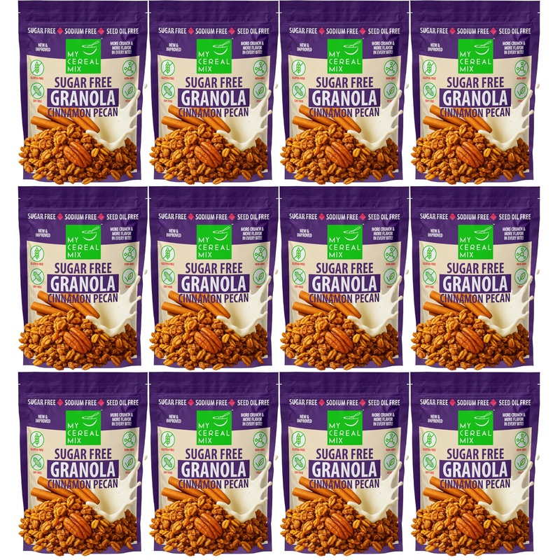 Mycerealmix Sugar Free Cinnamon Pecan Granola – 12 Pack (120Oz Total) – Vegan, Gluten Free – Monk Fruit & Allulose Sweetened – D