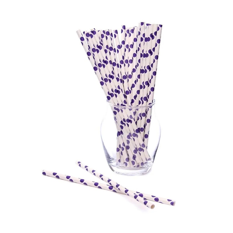 Paper 7.75-Inch Drinking Straws – Purple Polka Dots: 25-Piece Pack