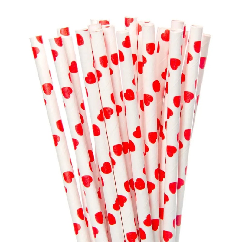 Paper 7.75-Inch Drinking Straws – Red Hearts: 25-Piece Pack