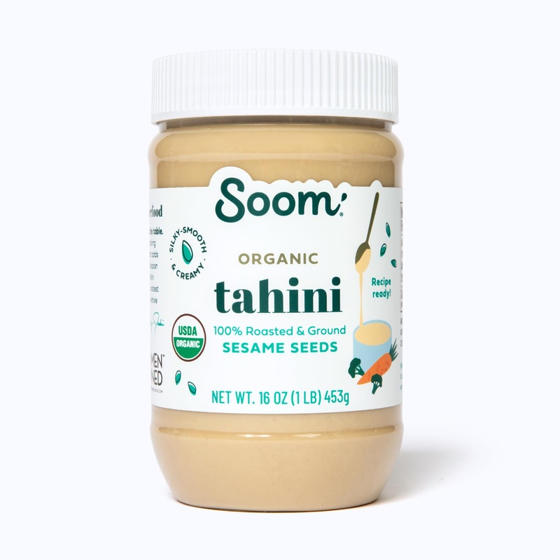 Soom Foods Organic Tahini 16Oz (1 Pack) | Roasted & Ground Sesame Seed Paste | Creamy Texture For Hummus, Sauces, Dips, Salad Dr
