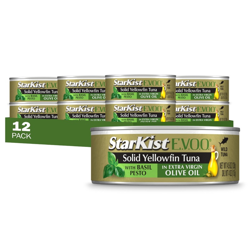 Starkist E.V.O.O. Solid Yellowfin Tuna With Basil Pesto And Extra Virgin Olive Oil, 4.5 Oz Can, Pack Of 12