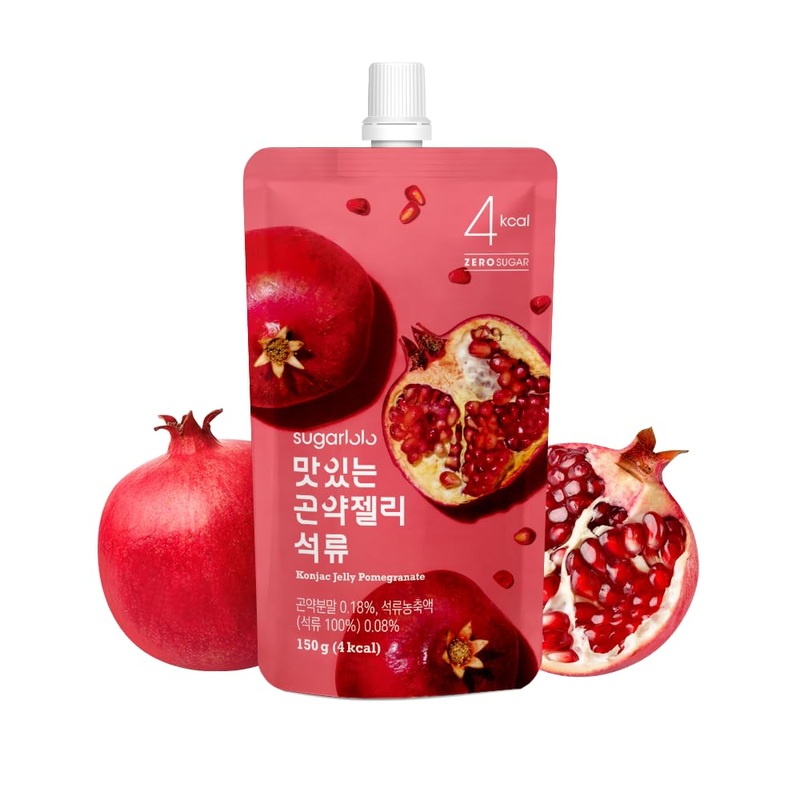Sugarlolo Konjac Sweet Pomegranate Jelly Snack – Vegan Jello With Zero Sugar | Only 4 Calories Per Pouch | Low Calorie Korean Sn