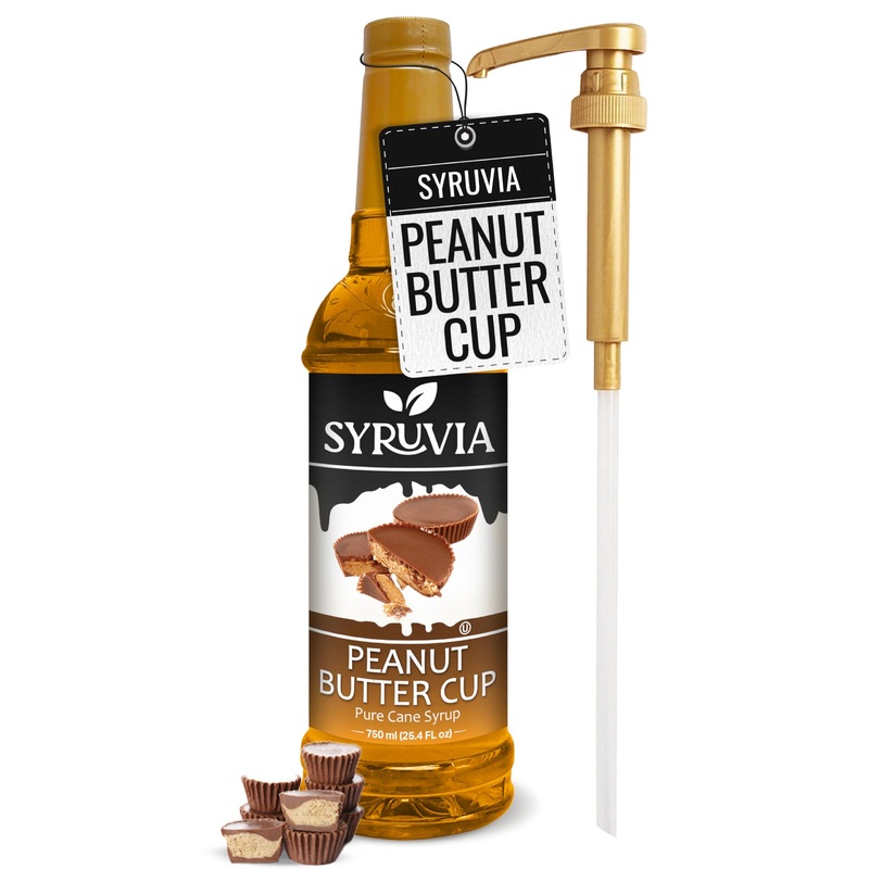 Syruvia Peanut Butter Cup Syrup – Peanut Butter Cup Coffee Syrup Flavor, 25.4 Fl Oz, Kosher, Gluten Free, Perfect For Coffee, Dr