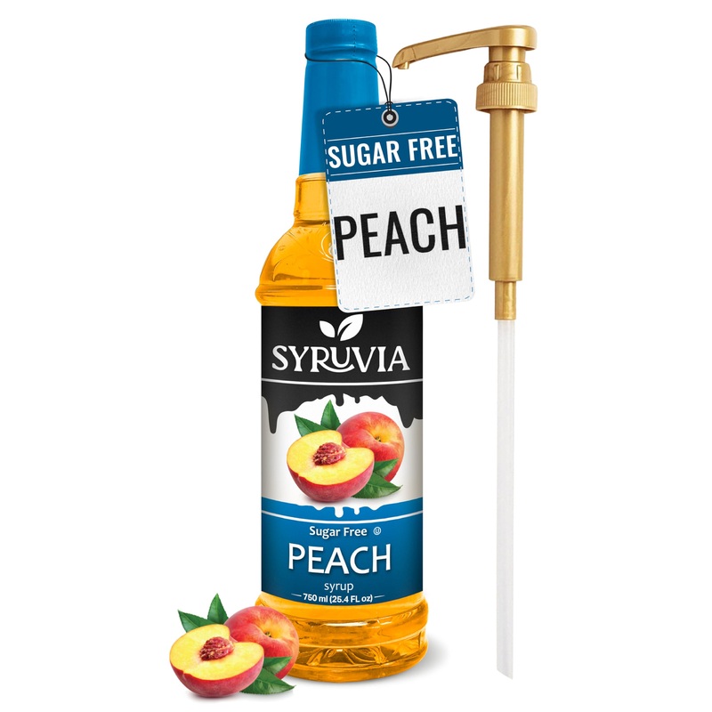 Syruvia Sugar Free Peach Syrup With Syrup Pump Dispenser – Peach Syrup Flavor, 25.4 Fl Oz – Perfect For Cocktails, Ice Tea, Dess