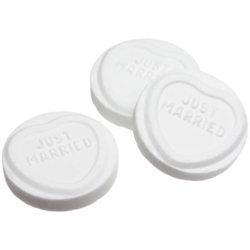 White “Just Married” Candy Rolls: 5LB Bag