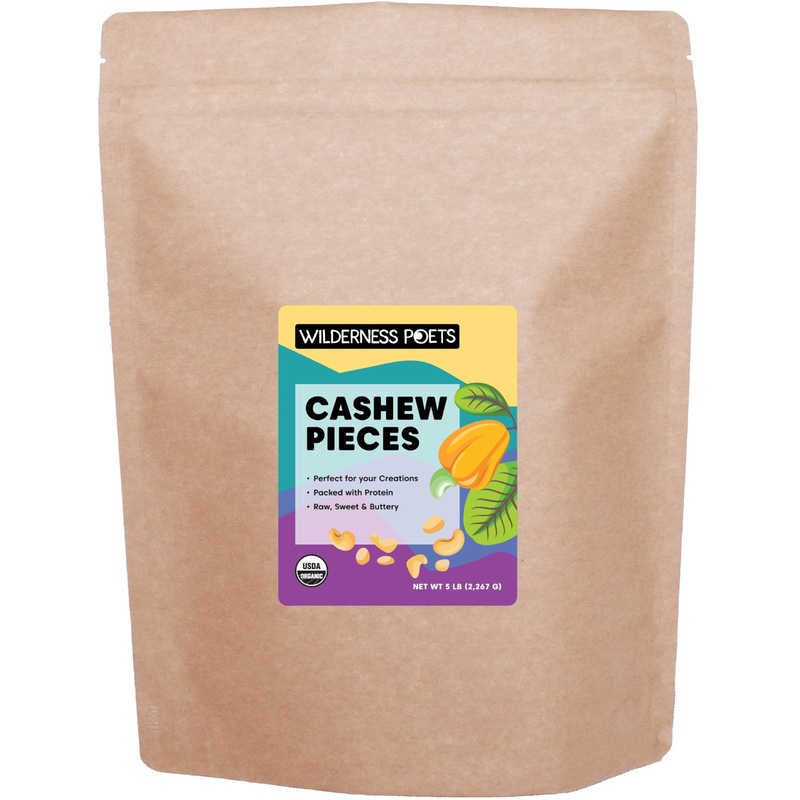 Wilderness Poets, Organic Cashew Pieces – Raw, Unsalted (5 Pound – 80 Ounce)