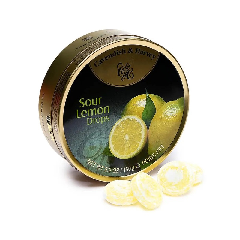 Cavendish & Harvey Hard Candy Drops Tins – Sour Lemon: 12-Piece Box
