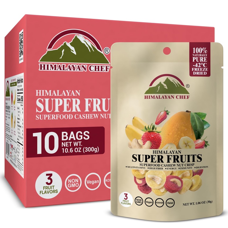 Himalayan Chef Super Reds Freeze-Dried Fruit Cashew Nut Crisps, 30G/Each – 10 Pack | Mix Superfood Fruits | Healthy Snacks Packe