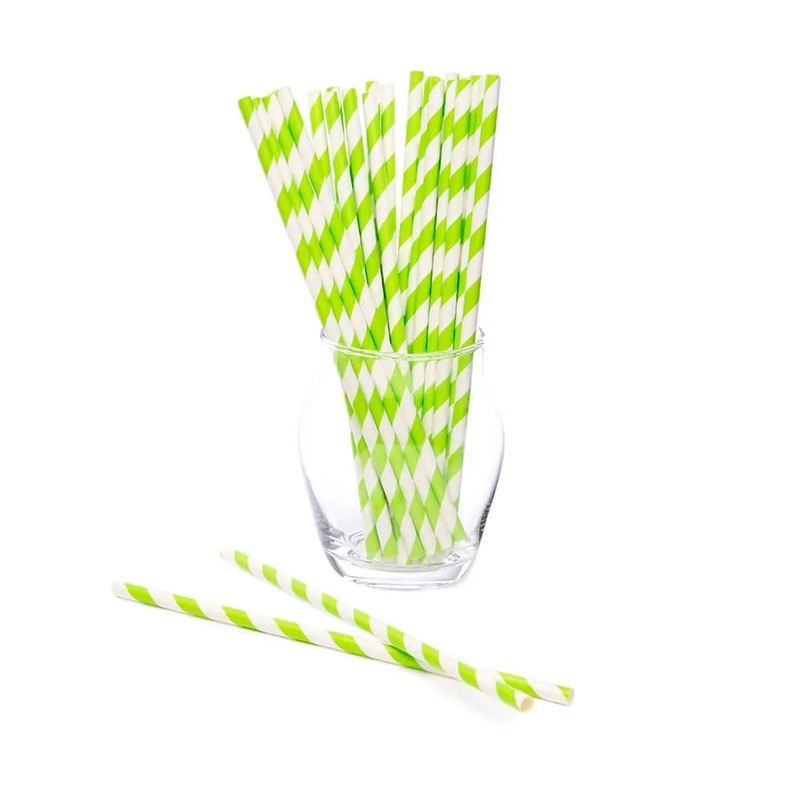 Paper 7.75-Inch Drinking Straws – Jasmine Green Stripes: 25-Piece Pack