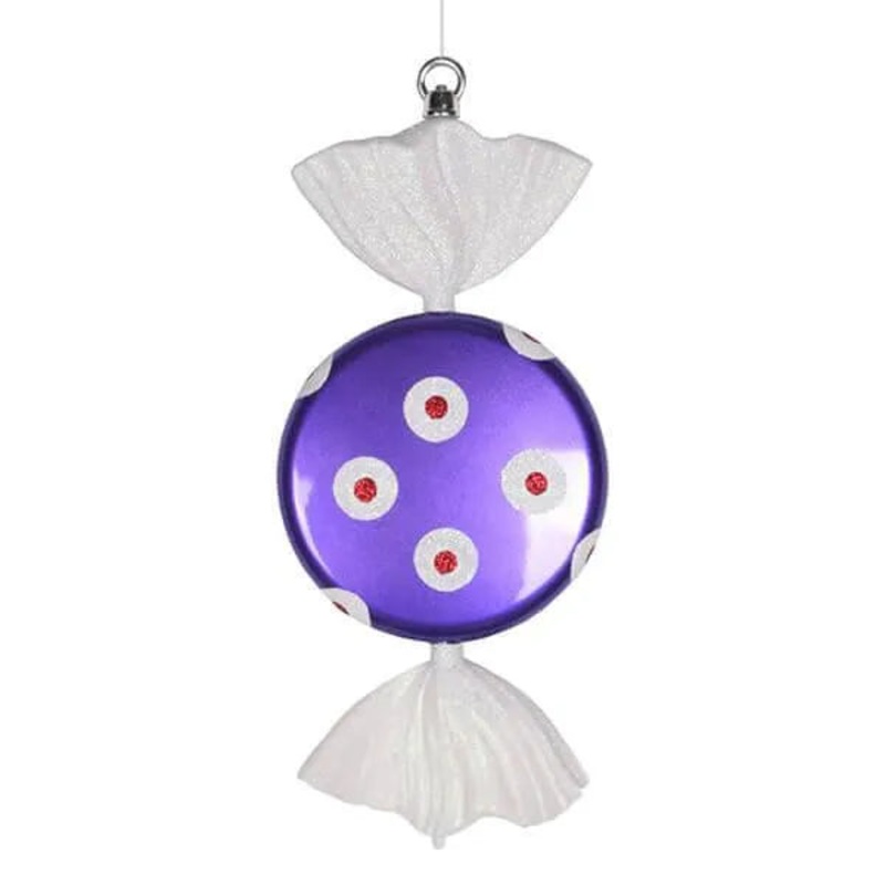 Purple and White Polka Dot Candy Ornament – 13 Inch