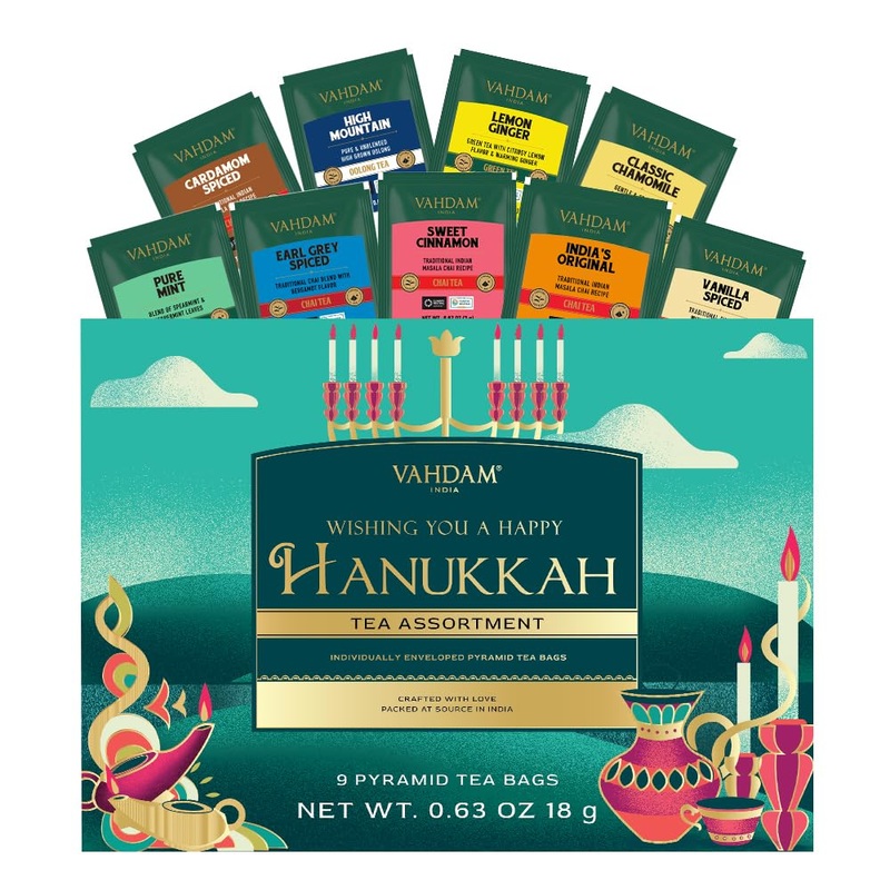 Vahdam, Limited Edition – Hanukkah Tea Gift Basket | 9 Delicious Variety Pyramid Tea Bags | Perfect Hanukkah Gift For Friends An