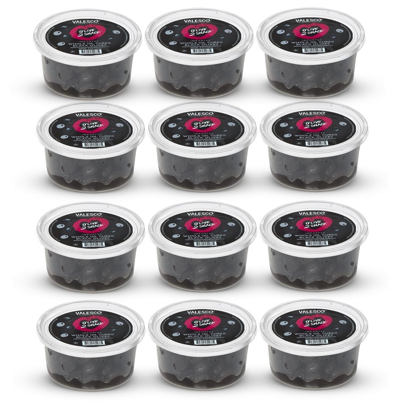 Valesco Whole Oil Cured Black Olives For Snacking, Salads & Charcuterie Boards (6 Oz) Pack Of 12