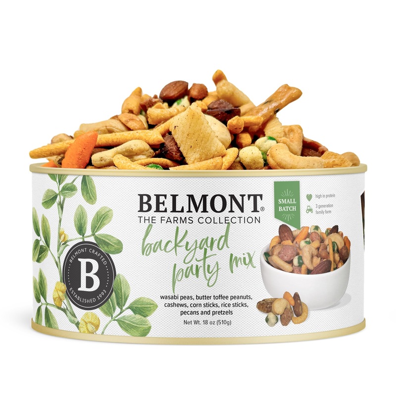 Belmont Peanuts Backyard Party Mix, 18 Oz (Pack Of 1) | Butter Toffee Peanuts, Wasabi Peas, Cashews, Corn & Rice Sticks, Pecans,