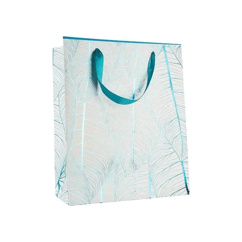 Blue Gift Bags Leaf design 12 Pack 12.5″X10.25″X4.75″