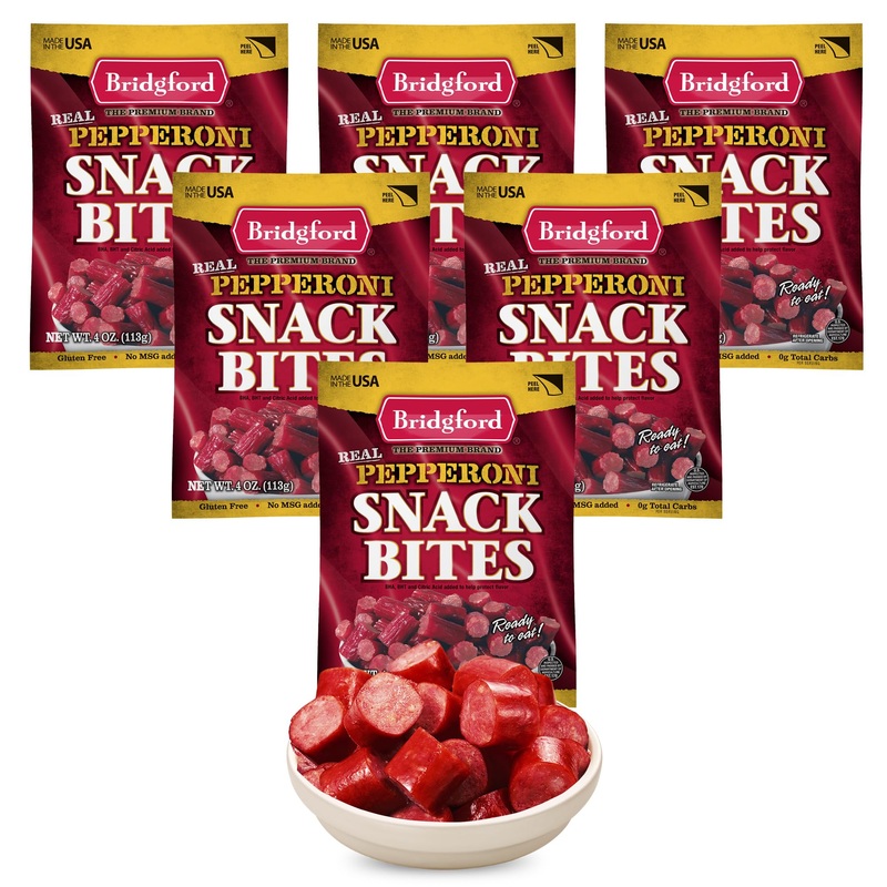 Bridgford Pepperoni Snack Bites 4 Oz Pack Of 6 – Ready-To-Eat Pepperoni Snacks For On-The-Go Snacking – Pork And Beef Pepperoni