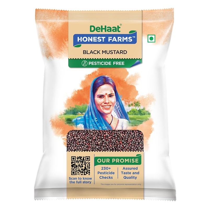 Dehaat Honest Farms Whole Black Mustard Seeds (Kali Rai) | Bold & Aromatic Flavor | Ideal For Indian Cooking, Tempering, Picklin