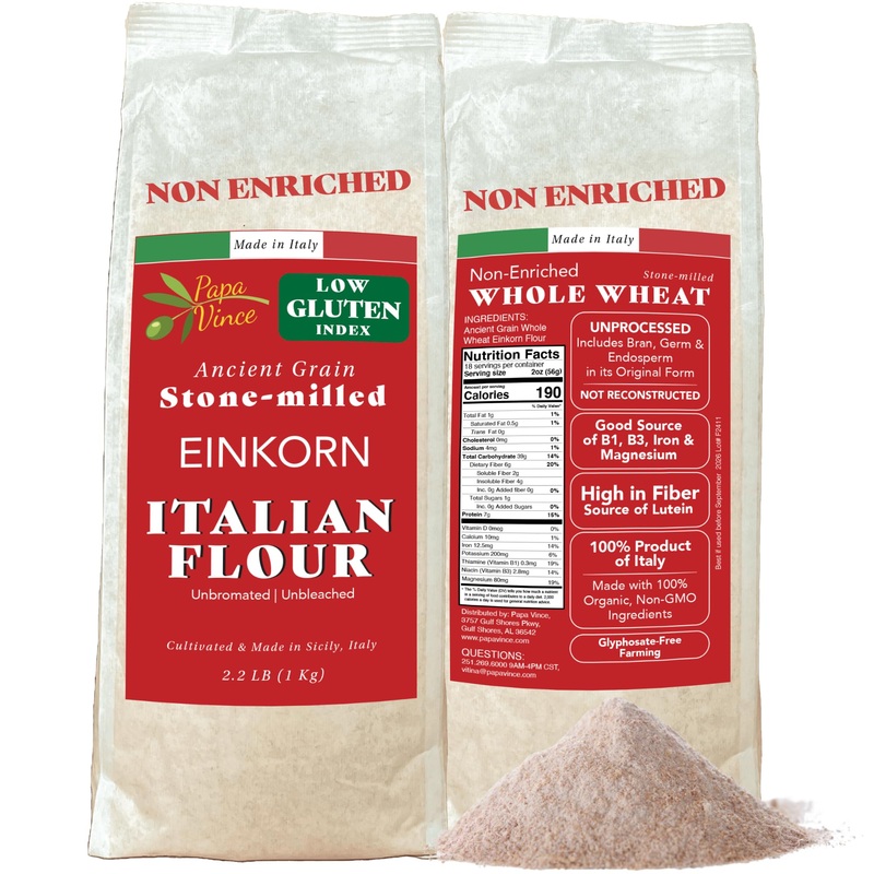 Einkorn Flour – Made In Italy, Organic Ancient Grain, Non-Enriched, Unbleached, Unbromated, High Fiber & Protein, Ancient Whole