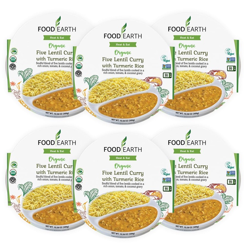 Food Earth Ready To Eat Indian Meal – Five Lentil Curry With Turmeric Rice – Organic, Vegan, Gluten-Free, Gmo-Free, Plant-Based