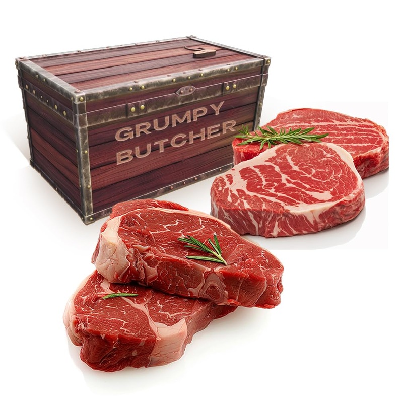 Grumpy Butcher 4 Steaks Gift Package: 2 Ribeyes (14 Oz Each) & 2 Top Sirloins (6 Oz Each) – Gourmet Steak Meat Gift Carne Asada