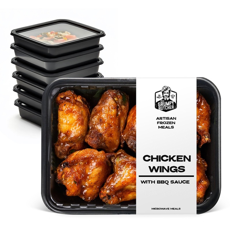 Grumpy Butcher Premium Premade Meals: Bbq Chicken Wings, 6 Pack (12 Oz Each, 4.5 Lb Total) – Artisan Frozen Meals – Small Batch