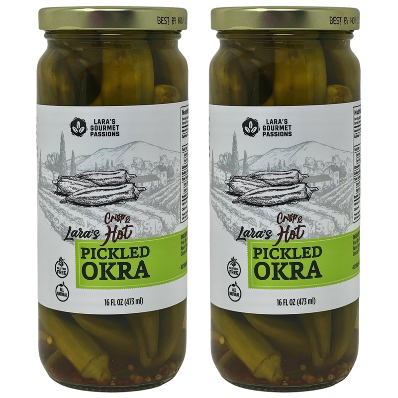 Lara’S Crisp And Hot Pickled Okra – (Pack Of 2, 16 Fl Oz Each) – Zesty Southern Style Spicy Okra, Ideal For Charcuterie Boards,