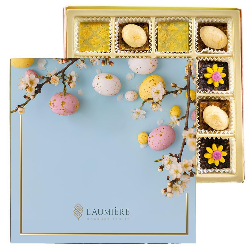 Laumiere Gourmet Fruits – Spring Collection – Square (16 Pcs.) – Easter – Dried Fruits And Nuts Basket – Box – Hamper – Healthy