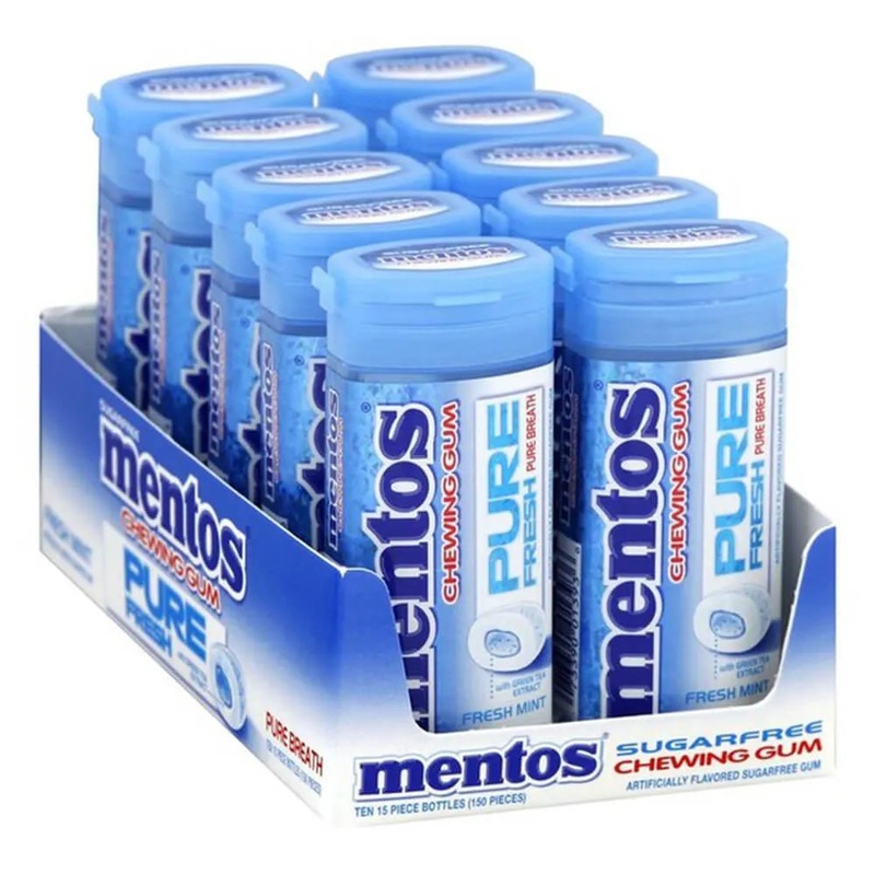 Mentos Pure Fresh Sugar Free Chewing Gum Packs – Fresh Mint: 10-Piece Box