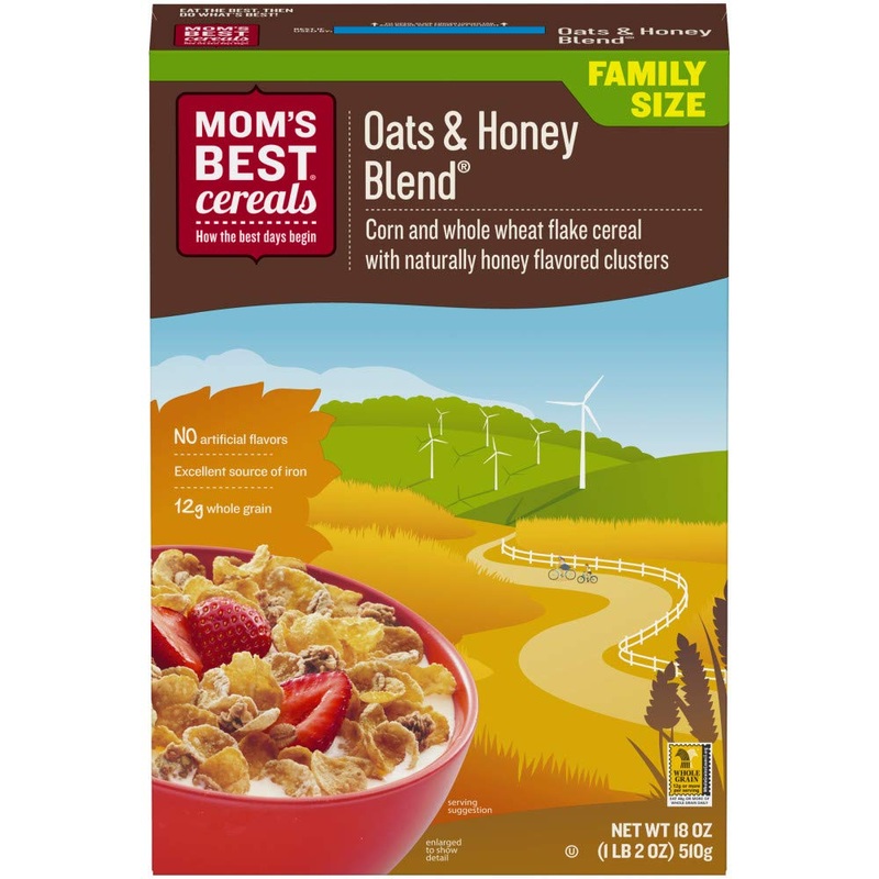 Mom’S Best Oats And Honey Blend Cereal, Made With Whole Grain, Heart Healthy, No High Fructose Corn Syrup, Kosher, 18 Oz Box (Pa