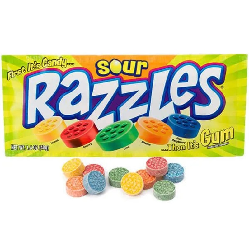 Razzles Candy Packs – Sour: 24-Piece Box
