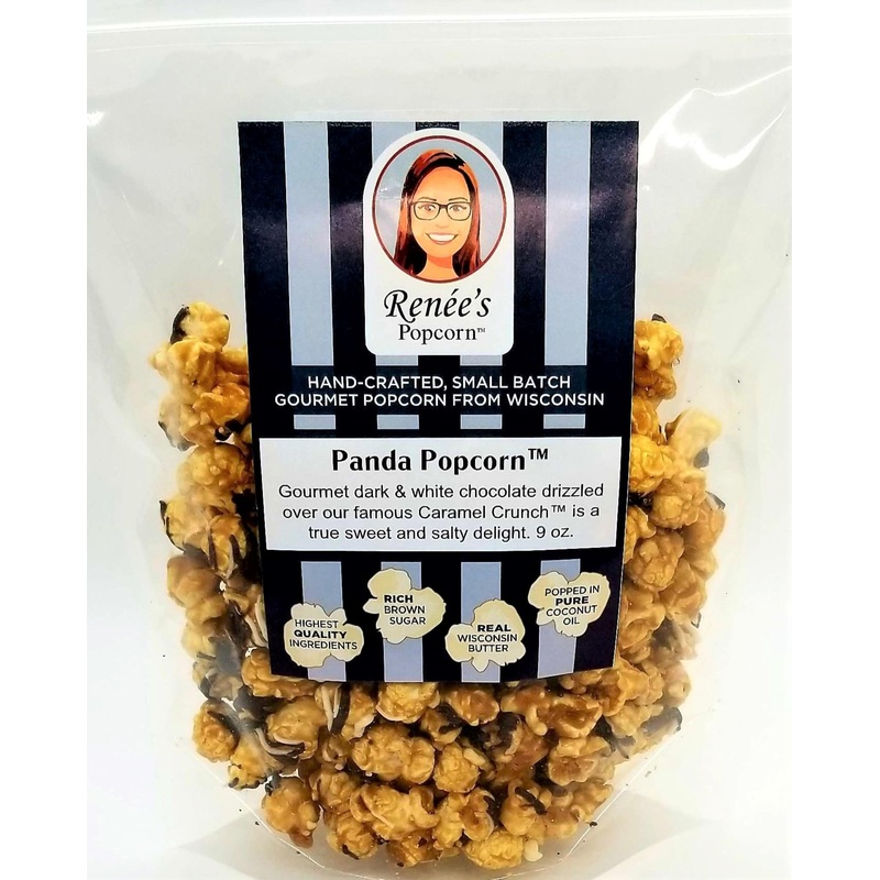 Ren  Es Panda Popcorn  Gourmet Popcorn – Sweet Dark And White Chocolate Drizzled Over Our Caramel Corn, Sweet And Salty Treat On
