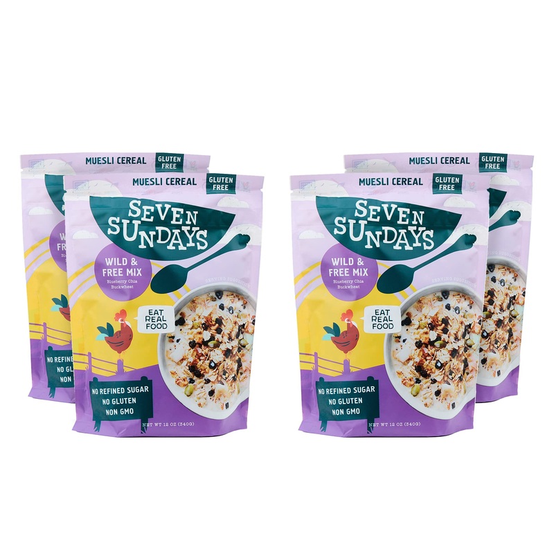 Seven Sundays Wild & Free Blueberry Chia Muesli Cereal {12 Oz. Pouches, 4 Count} | Gluten Free Certified | Non Gmo | No Refined