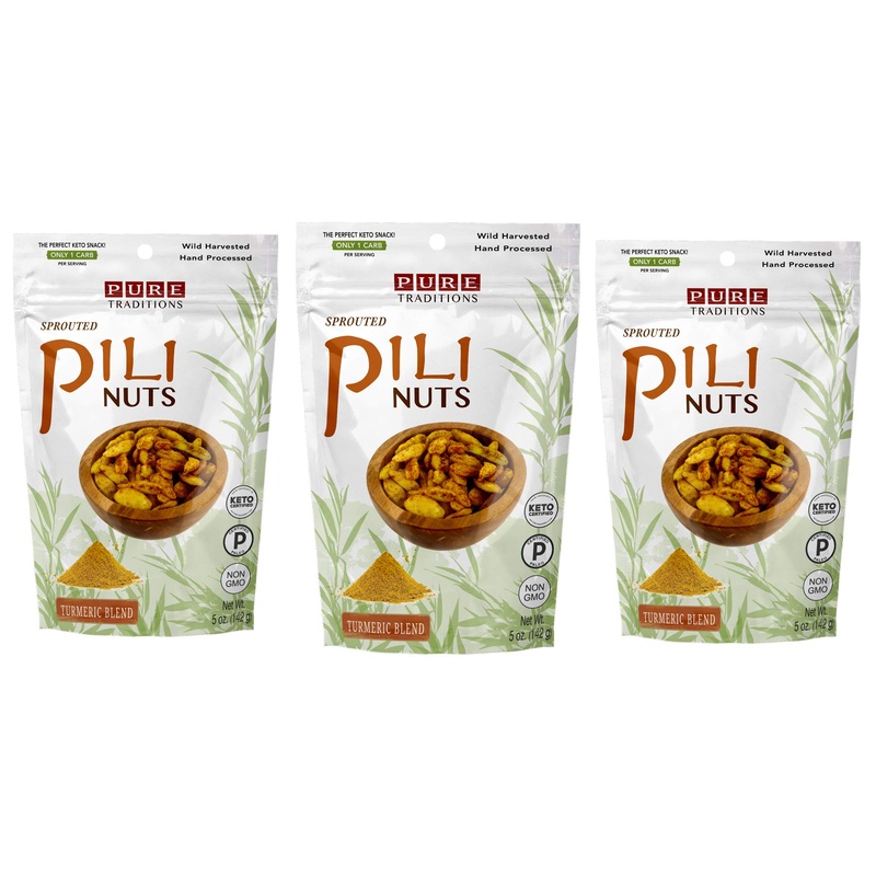 Sprouted Pili Nuts, Turmeric Blend, Certified Paleo & Keto (5 Oz – 3 Pack)