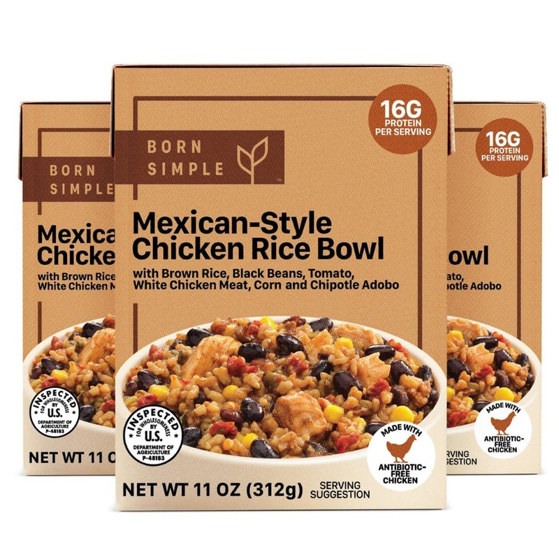 Born Simple Prepared Meals – Ready To Eat Mexican-Style Chicken Rice Bowl | 16G Protein | 11 Oz (Pack Of 3)