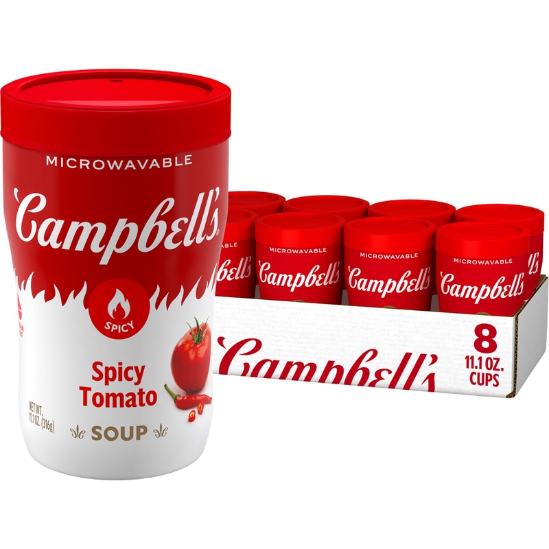 Campbell’S Sipping Soup, Spicy Tomato Soup, 11.1 Oz Microwavable Cup (Case Of 8)