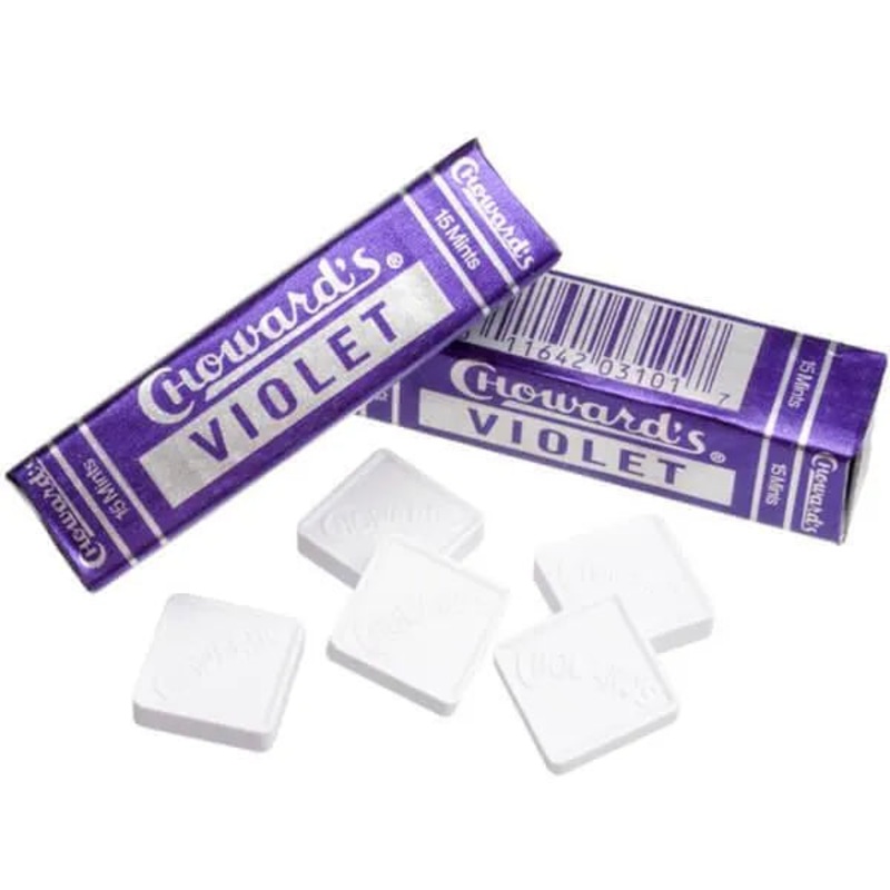 Choward’s Violet Mint Squares Candy Packs: 24-Piece Box