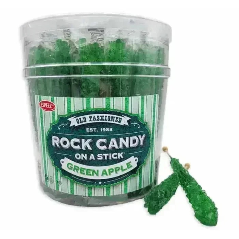Espeez Rock Candy Crystal Sticks – Green Apple: 36-Piece Tub