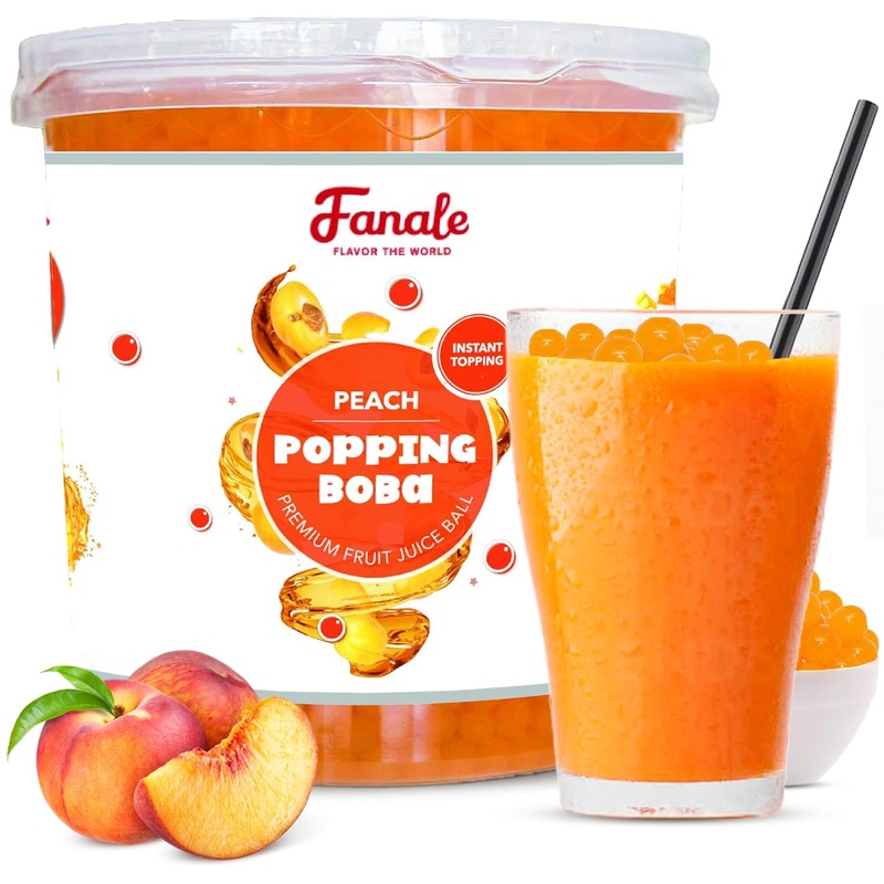 Fanale Peach Popping Boba Pearls, Vegan, Non Gmo, Gluten Free, Fat Free, Perfect For Bubble Tea, Smoothies, Ice Cream, Desserts,