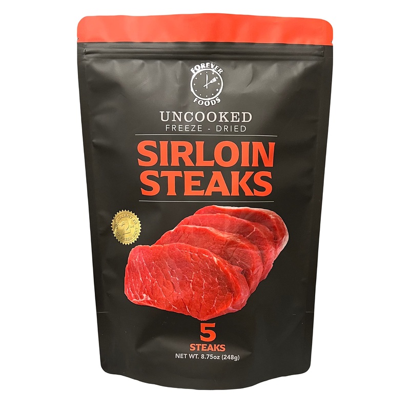 Forever Foods Uncooked Freeze-Dried Sirloin Steaks | 5-Count | Family Pack | Equivalent To 2 Lbs.