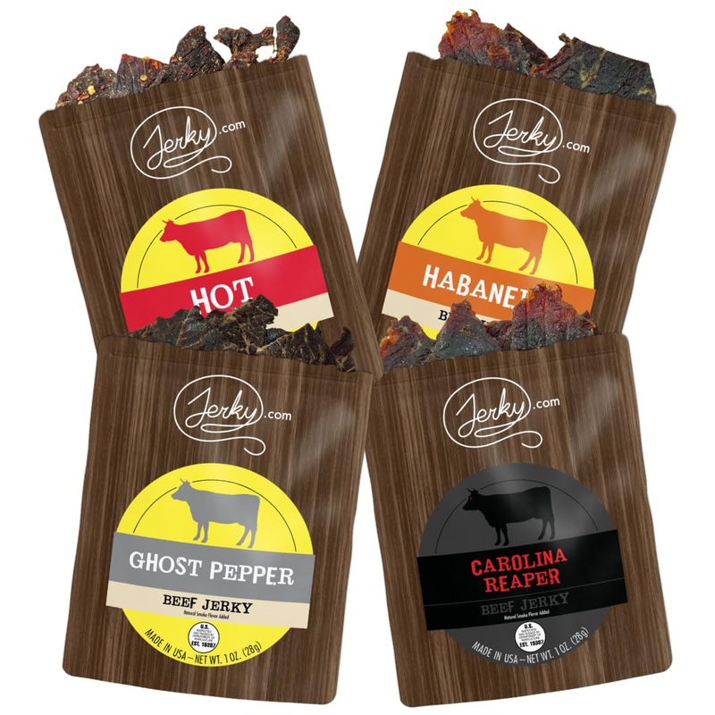 Jerky.Com Hot Jerky Sampler – Featuring Habanero, Ghost Pepper, Carolina Reaper, And Classic Hot Beef Jerky – Perfect For Heat S