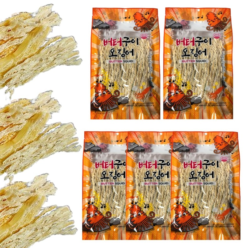 Jokuna – Korean Dried Squid – Soft And Chewy Texture Squid (Spicy, Butter, Roasted) (Butter – 5 Pack)