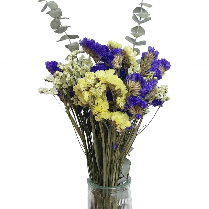 L’Brevoga Dried Flower Bouquets, Purple And Yellow Statice Sea Lavender With Eucalyptus, 100% Natural Flowers For Decoration Hom